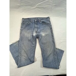 Levi's 505 Men's Jeans 33x34 Light Wash Straight Leg Distressed Worn Hem Denim